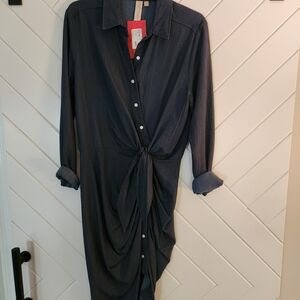 Allison Joy Black Asymmetrical Tie Front Dress